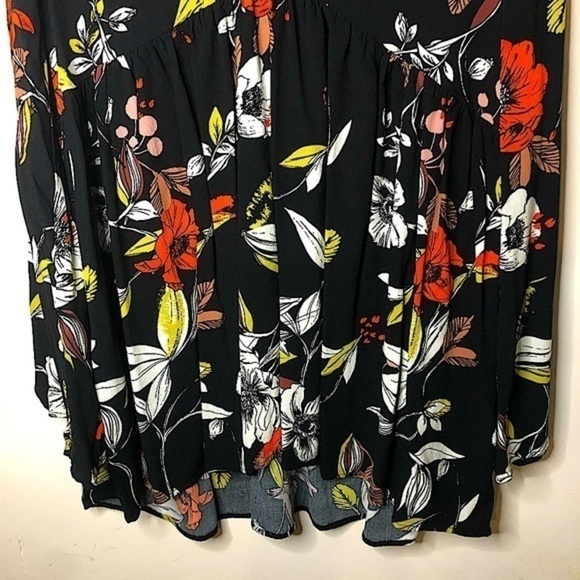 Free People Long Sleeve V-Neck Floral Print Black Flowy Mini Dress Size Small - Picture 3 of 9